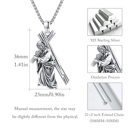 Crucifix Necklace for Men 925 Sterling Silver Jesus Cross Necklace Crucifix Cross Pendant Protection Jewelry for Men Women - style: A01-Carrying Cross-Silver