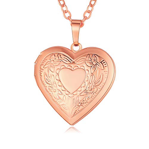 Custom4U Personalized Heart Locket Necklace with Pictures,Sunflower/Angel Wings/Heart Shaped Lockets Custom Photo,Gold/Rose Gold/White Lockets That Holds Picture,Customized Memorial Jewelry for Women - color: B-Heart-Rose Gold(Locket Only)