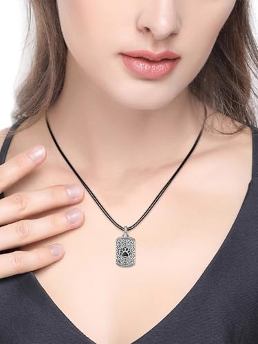 Dreamboat Pet Urn Necklace for Dog Cat Ashes 925 Sterling Silver Paw Print Cremation Keepsake Pendant Celtic Knot Memorial Jewelry Gifts for Women Men - style: 05B-Rectangle (Silver Personalized)