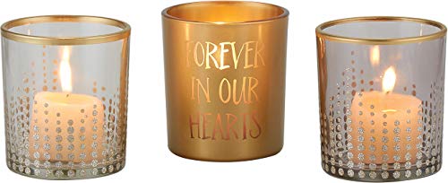 Pavilion - Gold Sparkly Polka Dot in Memory Set of 3 Clear, Gold and Gray Glass Tealight Candle Holders, 3 Inch