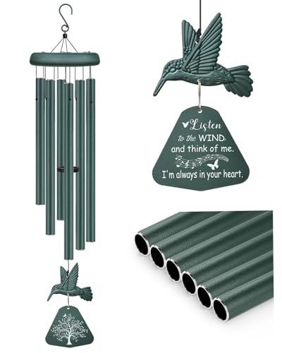 Sympathy Wind Chimes for Outside Deep Tone, Memorial Wind Chimes for Loss of Loved One Prime, Bereavement Condolence Remembrance Funeral Gifts for Grieving Friends Loss of Mother Father - size: D-Dark Green Hummingbird