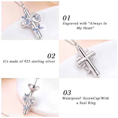 DAOCHONG Butterfly Cross Urn Necklace Memorial Cremation Jewelry - style: Blue Butterfly Urn Necklaces