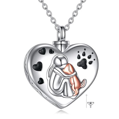 Dog/Turtle/Cross/Lotus/Tree of Life Urn Necklace for Ashes Heart Cremation Paw Pendant Jewelry Dogs Lover Memorial Gifts for Women - color: Silver-Dog Cremation Jewelry
