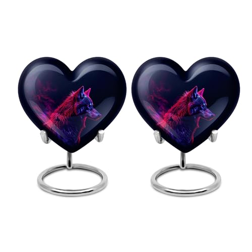 Wolf Urn for Ashes - Heart Urns for Ashes - Cremation Urns Adult - Cremation Urns for Adult Ashes Men - Funeral Cremation Urns for Ashes - (Size - 3 inch Pack of 2) - size: #3 (Set of 2)
