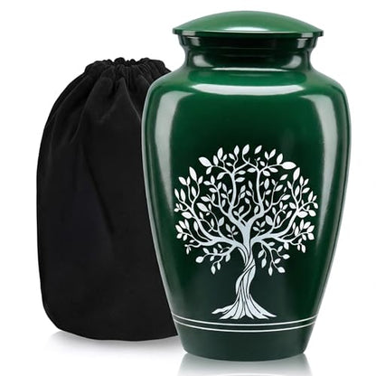 Emvency Urn for Ashes, Metal Alloy, 10" H x 6" W, Green - color: Green