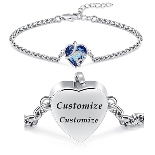 Hearbeingt Crystal Heart Urn Bracelet for Ashes Cremation Jewelry for Women - color: Customize