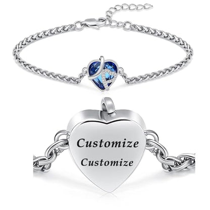 Hearbeingt Crystal Heart Urn Bracelet for Ashes Cremation Jewelry for Women - color: Customize
