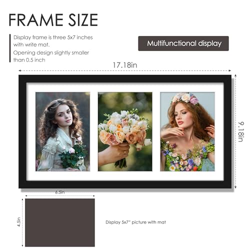 DUENPY 8x16 Collage Picture Frame Displays Three 5x7 inch Photos Black - color: Black, size: 8x16（5x7 opening）