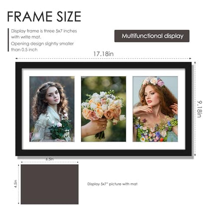 DUENPY 8x16 Collage Picture Frame Displays Three 5x7 inch Photos Black - color: Black, size: 8x16（5x7 opening）