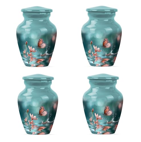 Butterfly Keepsake Urn for Ashes, Mini Urns for Human Ashes 3 Inch Set of 4 | Small Urns for Human Ashes Offer 4 Pieces, Threaded Lids and 3 Cubic Inch Capacity Each With Decorative Butterfly Design - size: #4 (Set of 4)