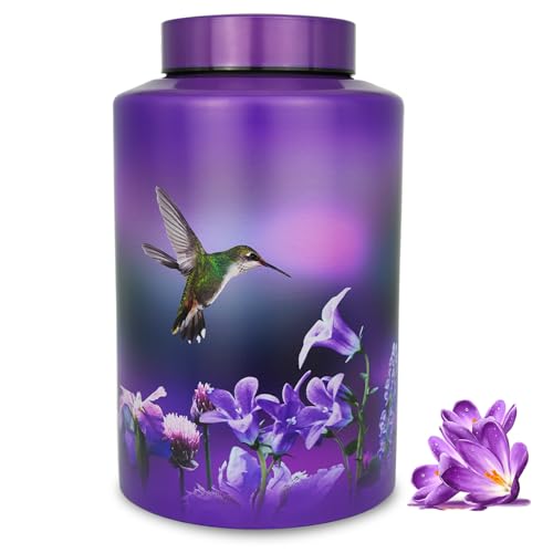 Large Purple Metal Cremation Urns for Human Ashes, for Adult Female | 220 lbs Capacity, Hummingbird Design, Sealing Well & Durable & Waterproof, Stainless Steel, Funeral Women Ash Keepsake - color: Hummingbird-purple, size: Large 220 lbs