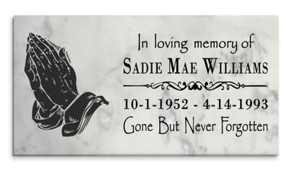 Personalized Prayer Hands Memorial Stone – Custom Marble Sympathy Plaque – In Loving Memory Bereavement Gift - color: Prayer Hands
