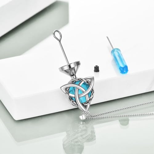 WINNICACA Celtic Knot Necklace 925 Sterling Silver Celtic Pendant Irish Urn Necklace Jewelry Birthday Anniversary Valentine's Day Gifts for Her Women Wife Girlfriend Daughter - style: 2-Celtic Knot Urn Necklace(Turquoise)