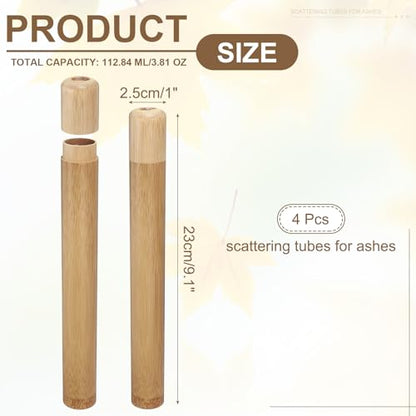 uxcell 4pcs Bamboo Scattering Urn, 9.1" x 1" Small Cremation Tube with Lid Mini Keepsake Brown for Male Female Pet Dog Brown - size: 9.1" x 1"