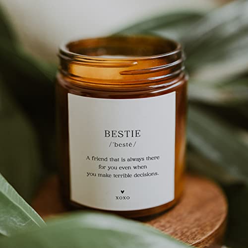ThreeKin Bestie Candle Gift for Women. Unique Best-Friend Gifts, Lavender Handmade Scent 100% Soy Wax Perfect for Sister, Mom, Daughter, Best Friend, BFF Bday, 9oz Amber Jar, 65 Hour Burn - size: 8oz, style: Bestie