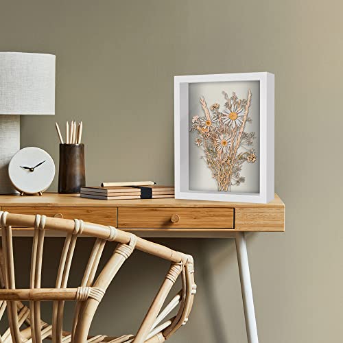 Americanflat 11x14 Shadow Box Frame with Shatter-Resistant Glass - Silhouette Collection - Large Shadow Box Display Case for Tabletop and Wall Display - White with Soft Felt Back | Shatter-resistant glass, 1.5 inch interior depth, hangs vertical or horizo