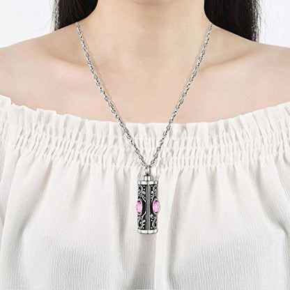 XIUDA Crystal Cremation Urn Necklace for Ashes Keepsake Stainless Steel Memorial Pendant with Flower - color: Light Purple