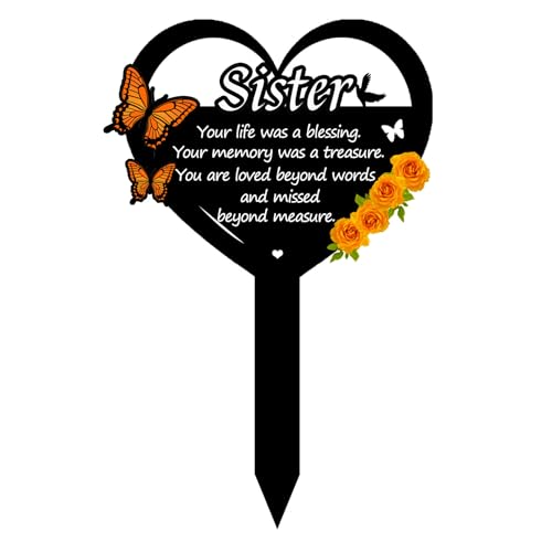 Memorial Grave Markers Heart Memorial Plaque Stake Sympathy Grave Markers Cemetery Cardinals Garden Stake Memorial Metal Grave Stake Decoration for Brother Sister Cemetery Outdoors Yard Garden - color: Sisters-A