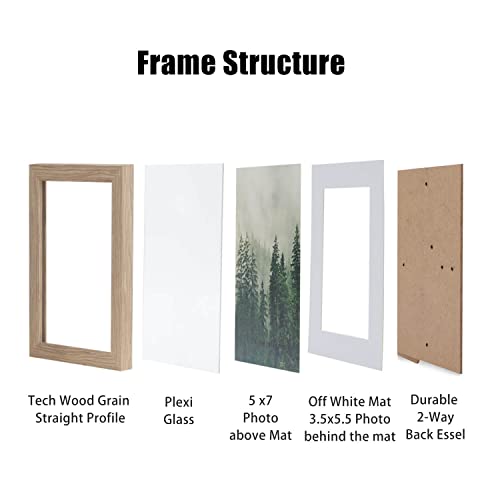 5x7 Modern Home Gallery Picture Frame Collage Set, Natural Oak Textured Wood Grain Profile, Shatter Free Plexi Glass Matted for 3.5x5.5 Photo, Postcard, 4 Pack - color: Natural Oak, size: 5 x 7 in 4pk