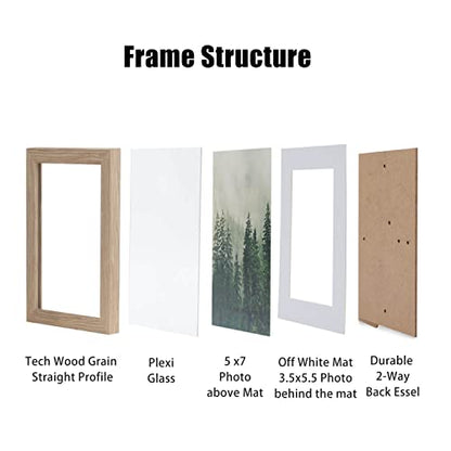 5x7 Modern Home Gallery Picture Frame Collage Set, Natural Oak Textured Wood Grain Profile, Shatter Free Plexi Glass Matted for 3.5x5.5 Photo, Postcard, 4 Pack - color: Natural Oak, size: 5 x 7 in 4pk