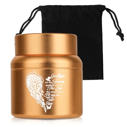 Small Urns for Human Ashes Cremational Keepsake, 2.2 Inches High, Gold | Solid aluminum, Mini Pocket Size, Comes with velvet bag - color: 1 Pack Gold