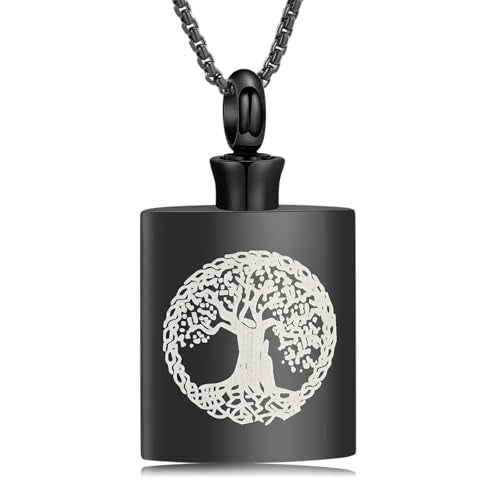 Oinsi Beer Bottle Cremation Jewelry for Ashes Stainless Steel Cylinder Tube Memorial Urn Necklace Keepsake Pendant Jewelry for Human Ashes with Filling Kits - color: B-Black