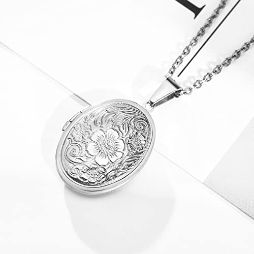 2 Pcs Locket Necklace that Holds Pictures Stainless Steel Locket Pendant Necklace Memory Photo Pendant Necklace for Women Girls - color: Oval style 2