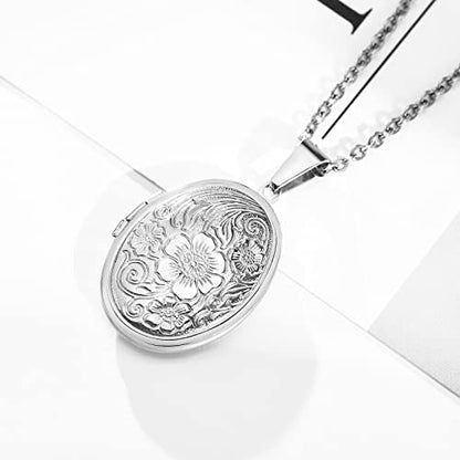 2 Pcs Locket Necklace that Holds Pictures Stainless Steel Locket Pendant Necklace Memory Photo Pendant Necklace for Women Girls - color: Oval style 2