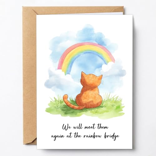 PTRUKD, Sentimental Rainbow Bridge Sympathy Cards, Lost Cat Cards, Rainbow Cat Cards, Bereavement Card for Cat Owners, Sympathy Card for Losing A Cat, for Anyone Grieving A Beloved Animal Companion - color: PLOS-KM-144