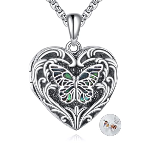 Personalized Heart Locket Necklace 925 Sterling Silver That Holds Pictures Photo Keep Someone Near to You Custom Lockets Necklaces Letters Engraving for His Her - style: Butterfly locket only