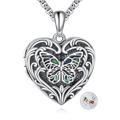 Personalized Heart Locket Necklace 925 Sterling Silver That Holds Pictures Photo Keep Someone Near to You Custom Lockets Necklaces Letters Engraving for His Her - style: Butterfly locket only