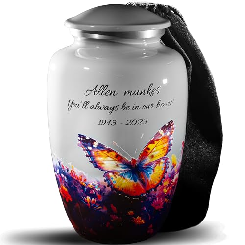 Butterfly Cremation Urn for Human Ashes – Gray Memorial Tribute with Custom Name & Dates, Personalized Adult Funeral Keepsake, Made in USA (Large) - color: Personalize Gray, size: Large