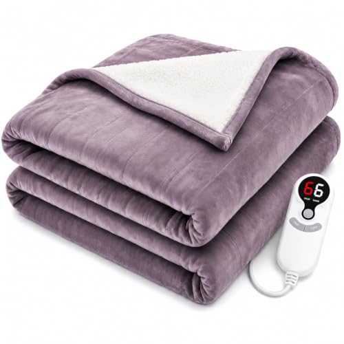 Electric Heated Blanket,Flannel and Sherpa,Twin 62x84in,Lavender,Gift - color: C-lavender, size: 62x84inches-Twin