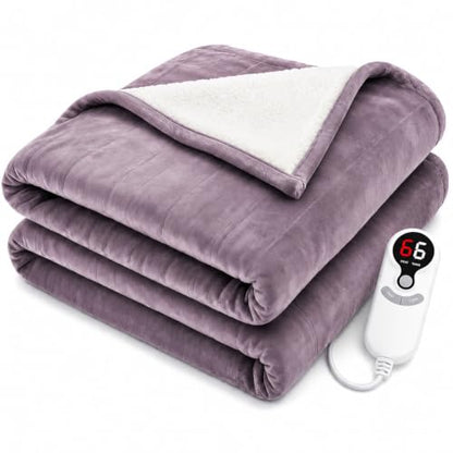 Electric Heated Blanket,Flannel and Sherpa,Twin 62x84in,Lavender,Gift - color: C-lavender, size: 62x84inches-Twin
