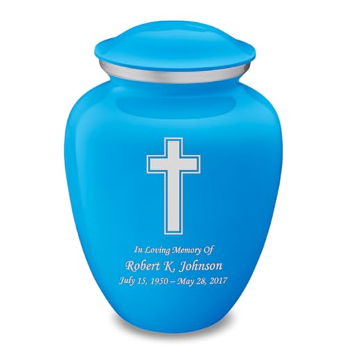 Adult Personalized Simple Cross Cremation Urns for Human Ashes I Large Racing Blue Funeral Urn for Men and Women I 200 lbs - color: Racing Blue