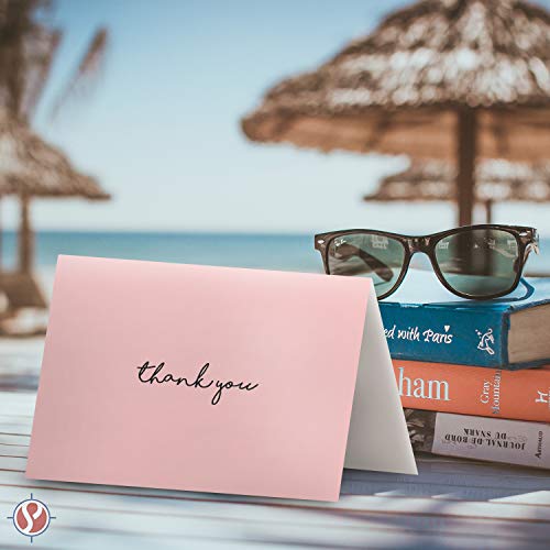 Baby Girl Thank You Card – Elegant Light Pink Greeting for Birthdays, Baby Showers, Weddings, Business – White Blank Interior | 4.25 x 5.5” | Set of 25 Cards & 25 Envelopes - color: Pink