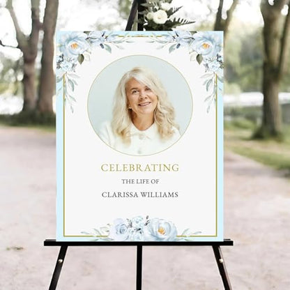 Celebration of Life Welcome Sign, Memorial Sign, Blue Flowers Funeral Welcome Sign, in Loving Memory Sign, Celebration of Life Funeral Sign, Celebration of Life Sign, Memorial Sign with Photo #1 - color: Version #24