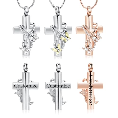 Urn Necklaces for Ashes Butterfly Cremation Jewelry for Ashes for Human Cross with Crystal Butterfly Memorial Ash Pendant Keepsake Jewelry Gifts for Loss of Loved One - color: Customize