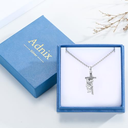 Crucifix Necklace for Men 925 Sterling Silver Jesus Cross Necklace Crucifix Cross Pendant Protection Jewelry for Men Women - style: B06-Hanging Cross-Silver