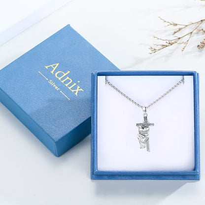 Crucifix Necklace for Men 925 Sterling Silver Jesus Cross Necklace Crucifix Cross Pendant Protection Jewelry for Men Women - style: B06-Hanging Cross-Silver