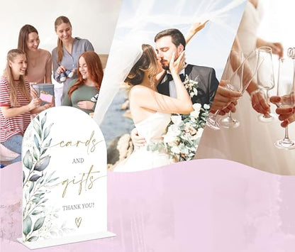 Acrylic Wedding Signs, Greenery Theme Cards and Gifts Sign, Wedding Reception Signage, Bridal Shower Table Decor with Stand, Engagement, Anniversary, Newlywed Events and Parties Supplies, 17 - color: Cards and Gifts Sign,17