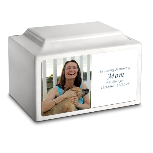 GetUrns Cultured Marble Urn Vault by Mackenzie with Personalized Picture and Text for Human Ashes I Glacier White Adult Urns for Male and Female I 210lbs - color: Glacier White