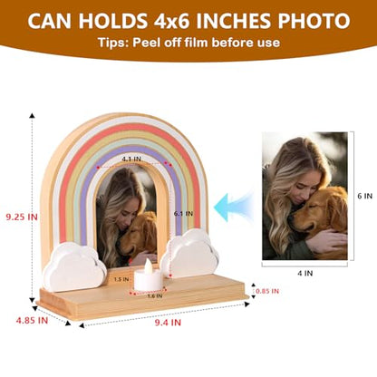 Dog Memorial Gifts for Loss, Rainbow Bridge Dog Memorial Gifts | Pet Remembrance Loss Sympathy for Dogs & Cats Passed Away, Solid Wood Rainbow Bridge Picture Frame Hold 4x6 Photo