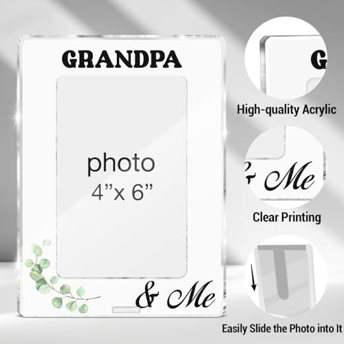 Grandpa Picture Frame Gifts for Grandpapa Pops Birthday Christmas, Grandpa & Me Acrylic Picture Frames 4 x 6 Inch Photo - color: G-Grandpa