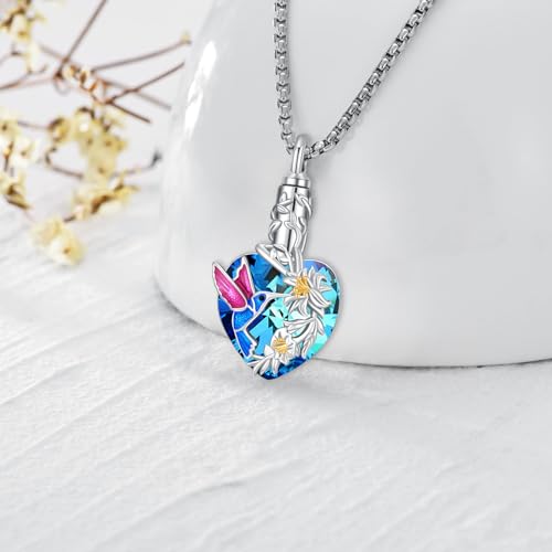 Urn Necklace for Ashes for Women/Men 925 Sterling Silver Cremation Jewelry w/Funnel Filler Memorial Jewelry Gifts - color: E-Hummingbird 2, style: Non - Customized