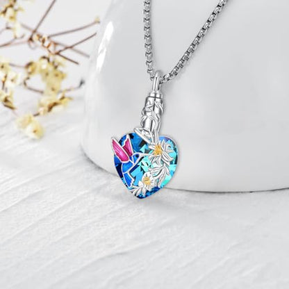 Urn Necklace for Ashes for Women/Men 925 Sterling Silver Cremation Jewelry w/Funnel Filler Memorial Jewelry Gifts - color: E-Hummingbird 2, style: Non - Customized