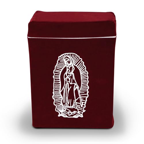 Velvet Urn Bag with TSA Approved Cremation Container | Holds Cremated Ashes of Human Adult | For Use in a Niche or Ground Burial | Fits the Crowne Burial Urn Vault (Burgundy with Our Lady) - color: Burgundy With Our Lady