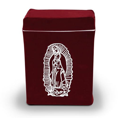 Velvet Urn Bag with TSA Approved Cremation Container | Holds Cremated Ashes of Human Adult | for Use in a Niche or Ground Burial | Fits The Crowne Burial Urn Vault (Black with Our Lady) - color: Black With Our Lady
