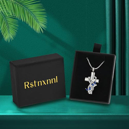 Butterfly Cross Cremation Jewelry Urn Necklaces Stainless Steel Cross Urn Necklaces for Ashes Memorial Keepsake Pendant for Women Gifts With Funnel Kit & Bag - color: SilverBlue