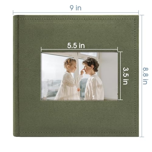 Photo Album Hold 200 4x6 Photos with Front Window for DIY (Grass Green) | Memo Writing Space,Suede Faux Leather Picture Albums, Picture Book 200 Pockets Fits 4x6 Photo, Travel Wedding Memories - color: Grass Green